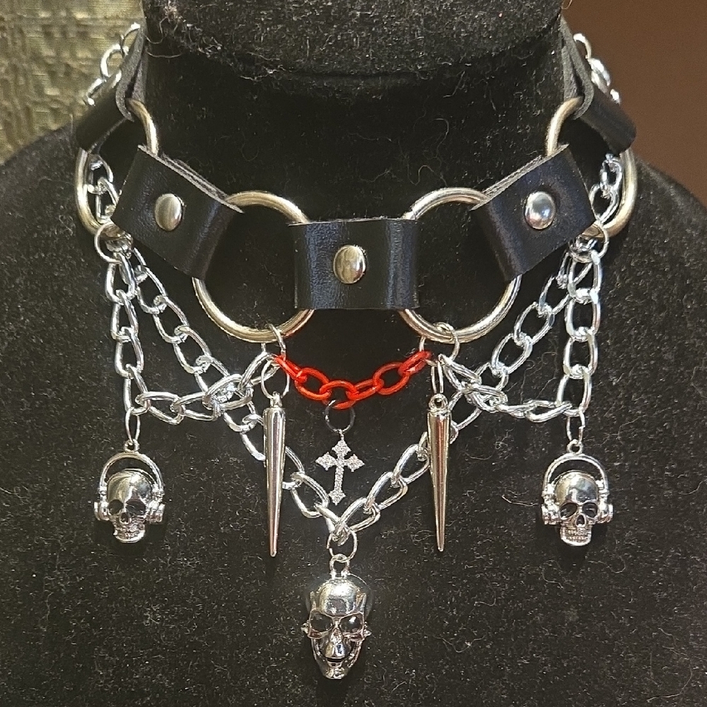 Punk Black and Silver Skull Choker Necklace